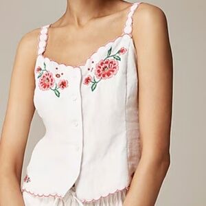 J. Crew Embroidered Tank Top in Linen